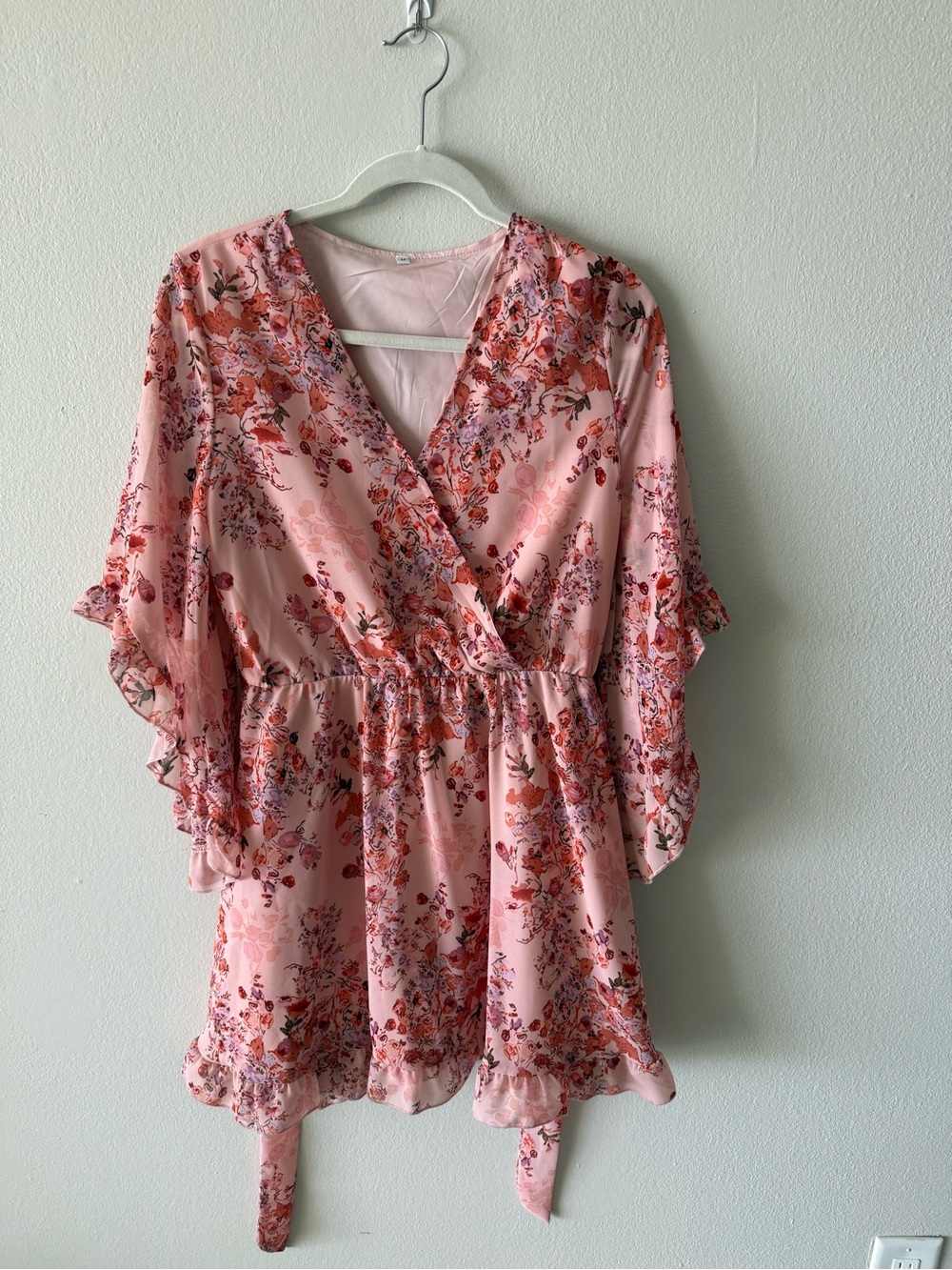 Source Unknown Pink Floral Wrap Tunic